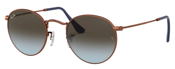 H29 RAY-BAN ROUND METAL  RB3447 900396 53 BRONZE COPPER  /  BLUE