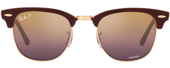 RB147 RAY-BAN CLUBMASTER RB3016 1365G9 51 BORDEAUX ON ROSE GOLD  RED MIRRORED POLARIZED