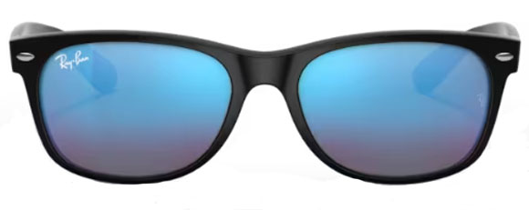 D44 RAY-BAN NEW WAYFARER RB2132 622/17 52 RUBBER BLACK / GRAY MIRRORED BLUE