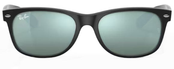 A57 RAY-BAN NEW WAYFARER RB2132 622/30 55 RUBBER BLACK  LIGHT GREEN MIRRORED SILVER