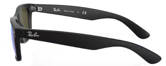 D44 RAY-BAN NEW WAYFARER RB2132 622/17 52 RUBBER BLACK / GRAY MIRRORED BLUE