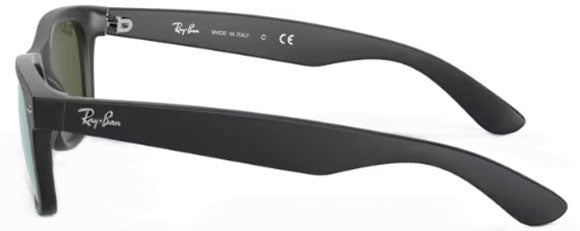 A57 RAY-BAN NEW WAYFARER RB2132 622/30 55 RUBBER BLACK  LIGHT GREEN MIRRORED SILVER