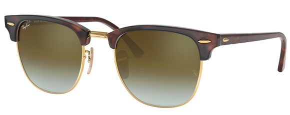 B65 RAY-BAN CLUBMASTER RB3016 990/9J 51 RED HAVANA / GREEN FLASH GRADIENT