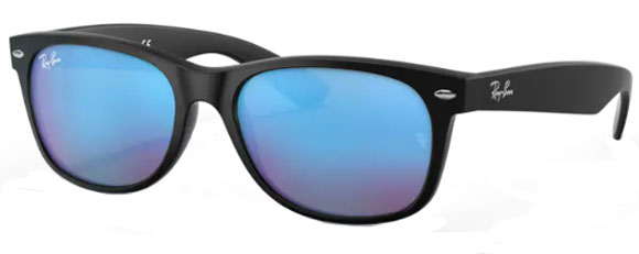 D44 RAY-BAN NEW WAYFARER RB2132 622/17 52 RUBBER BLACK / GRAY MIRRORED BLUE