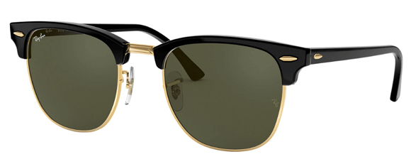 F9 RAY-BAN CLUBMASTER RB3016 W0365 51 BLACK ON ARISTA / G-15 GREEN