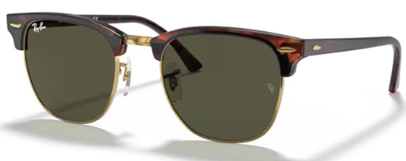 B96  RAY-BAN CLUBMASTER RB3016 W0366 49 TORTOISE ON GOLD / GREEN