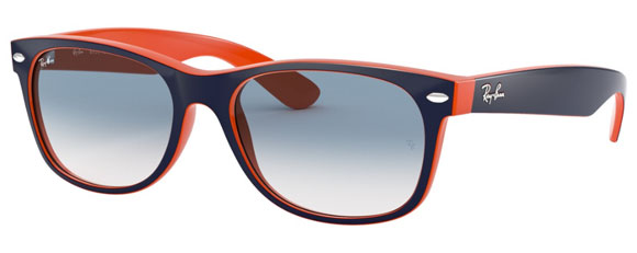 C51A RAY-BAN NEW WAYFARER RB2132 789/3F 55 BLUE ON ORANGE / CLEAR GRADIENT BLUE