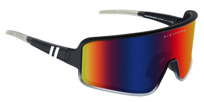 BL001 BLENDERS ECLIPSE PHANTOM BOSS BE3117 59 MATTE BLACK TO CLEAR FADE / BLUE - RED MIRRORED POLARIZED