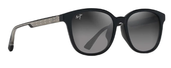 MJM134 MAUI JIM KUIKAHI ASIAN FIT GS647-14A 55 SHINY BLACK WITH TRANSPARENT LIGHT GREY  / NEUTRAL GREY