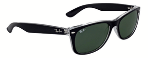 RB325 RAY-BAN NEW WAYFARER RB2135 6052 58 MATTE BLACK ON TRANSPARENT / CLASSIC G-15 GREEN