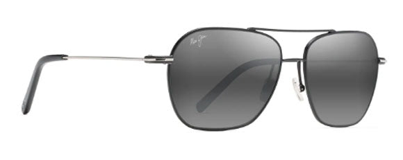 MJM135 MAUI JIM MANO 877-02 57 BLACK WITH SILVER STRIPE  / NEUTRAL GREY