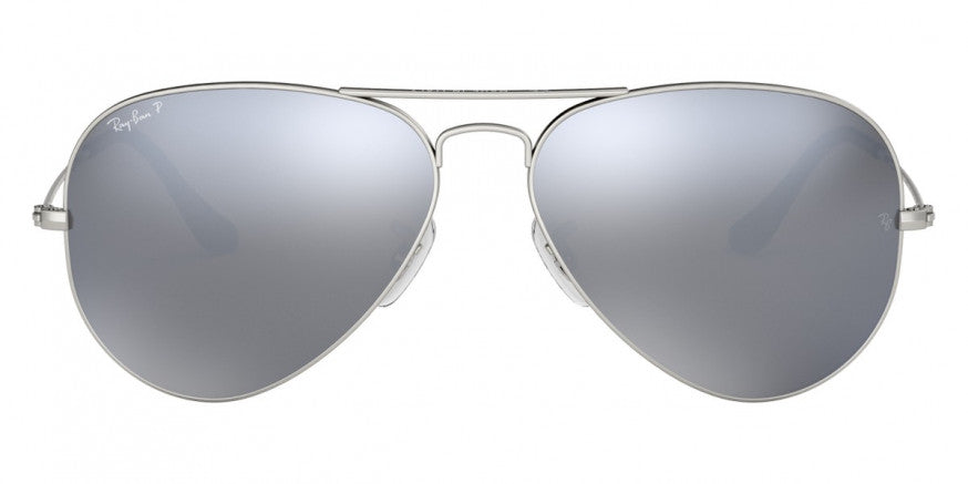 Z129 RAY-BAN AVIATOR LARGE METAL RB3025 019/W3 58 MATTE SILVER / DARK GRAY MIRRORED POLARIZED