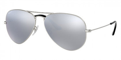 Z129 RAY-BAN AVIATOR LARGE METAL RB3025 019/W3 58 MATTE SILVER / DARK GRAY MIRRORED POLARIZED