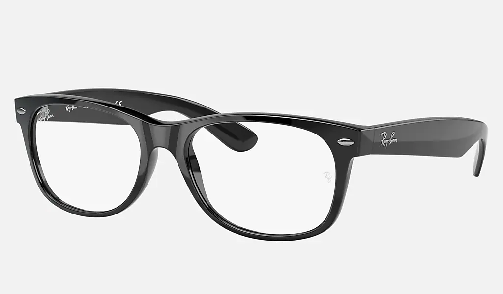 RAY-BAN NEW WAYFARER BLUE-LIGHT CLEAR - POLISHED SHINY BLACK / CLEAR WITH BLUE-LIGHT FILTER - 2132 901/BF 58 F206