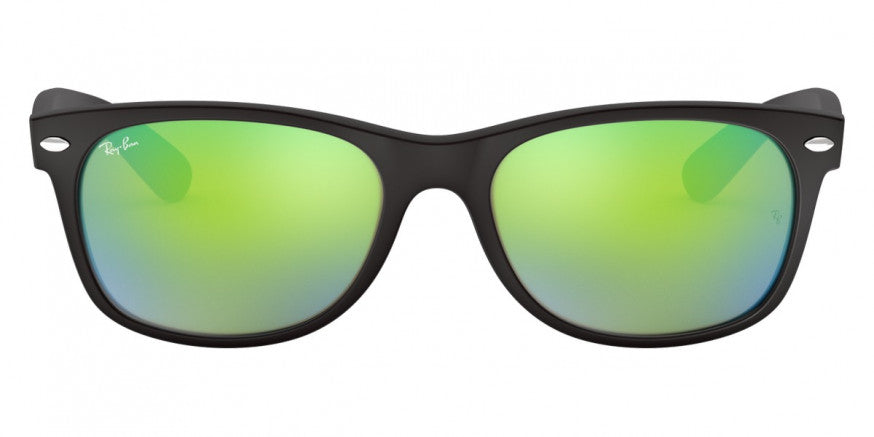 E33 RAY-BAN NEW WAYFARER RB2132 622/19 55 RUBBER BLACK / GRAY MIRRORED GREEN