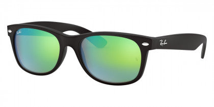 E33 RAY-BAN NEW WAYFARER RB2132 622/19 55 RUBBER BLACK / GRAY MIRRORED GREEN