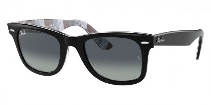 B184F RAY-BAN WAYFARER RB2140F 13183A 54 BLACK ON CHERVRON GRAY /  LIGHT GRAY GRADIENT BLUE