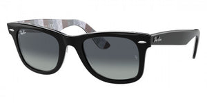 B184F RAY-BAN WAYFARER RB2140F 13183A 54 BLACK ON CHERVRON GRAY /  LIGHT GRAY GRADIENT BLUE