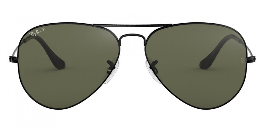 D67 RAY-BAN AVIATOR LARGE METAL RB3025 002/58 55  BLACK / G-15 GREEN  POLARIZED