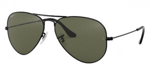 D67 RAY-BAN AVIATOR LARGE METAL RB3025 002/58 55  BLACK / G-15 GREEN  POLARIZED