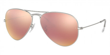 D194 RAY-BAN AVIATOR LARGE METAL RB3025 019/Z2 58 MATTE SILVER / LIGHT BROWN MIRRORED PINK