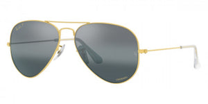 F242 RAY-BAN AVIATOR LARGE METAL RB3025 9196G6 62 LEGEND GOLD / CLEAR GRADIENT DARK BLUE POLARIZED