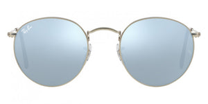 Z19 RAY-BAN ROUND METAL RB3447 019/30 53 MATTE SILVER / LIGHT GREEN MIRRORED SILVER