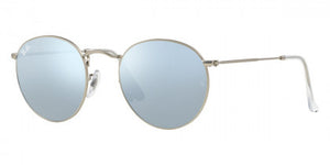 Z19 RAY-BAN ROUND METAL RB3447 019/30 53 MATTE SILVER / LIGHT GREEN MIRRORED SILVER