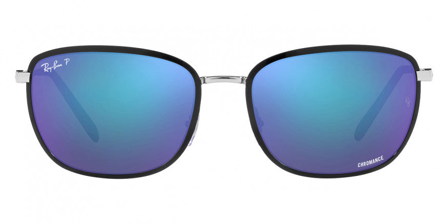 RB242 RAY-BAN RB3705 91444L 60 BLACK ON SILVER  BLUE POLARIZED