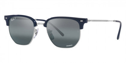 EB049 RAY-BAN NEW CLUBMASTER RB4416F 6656G6 55 DARK BLUE ON SILVER  BLUE MIRRORED POLARIZED