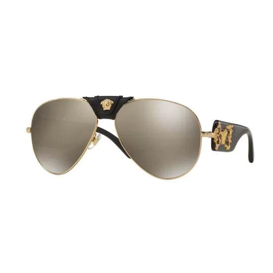 V74 VERSACE VE2150Q 10025A 62 GOLD / LIGHT BROWN MIRRORED DARK GOLD